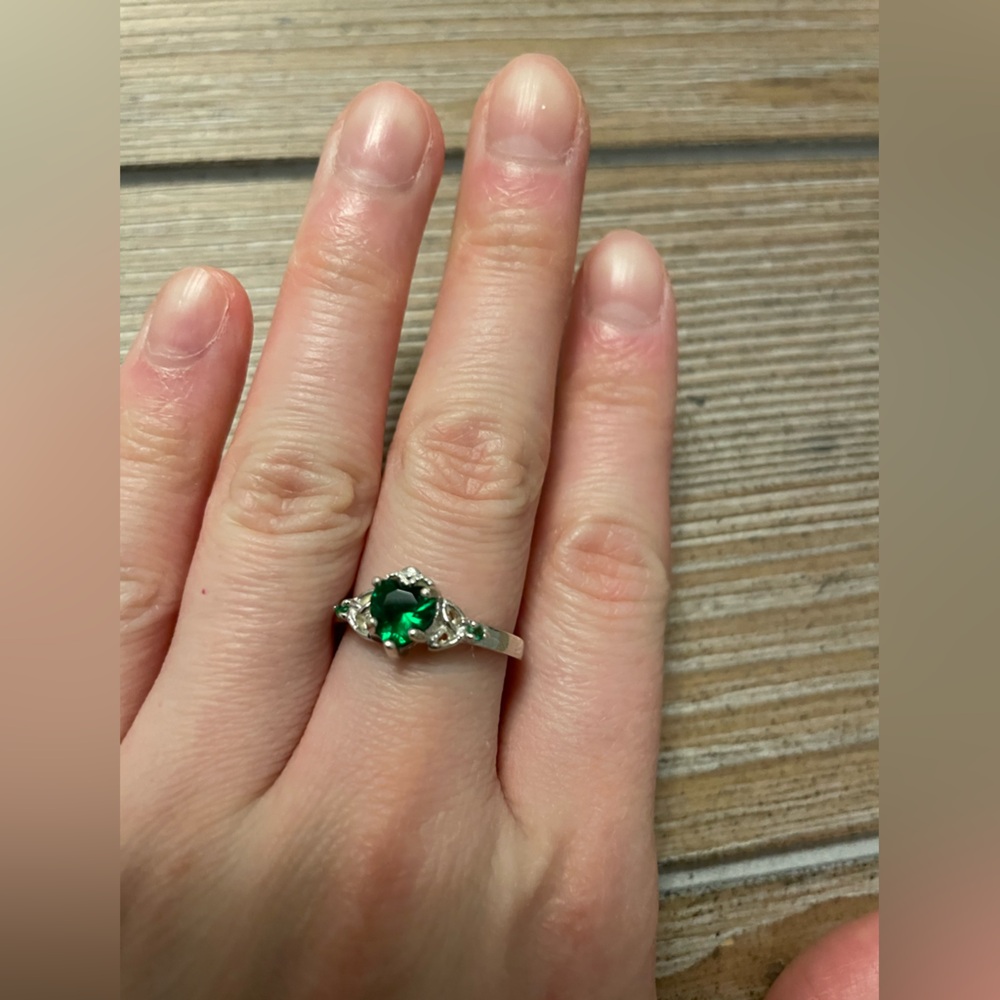Elegant Claddagh Green Gemstone Silver Ring from Dublin